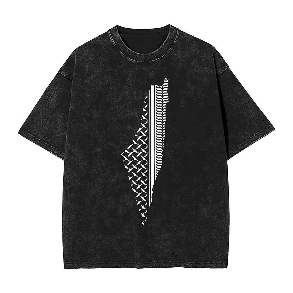 Designer couple T-shirt Keffiyeh wash T-shirt fashion Palestine map summer T-shirt retro print simple top W241223