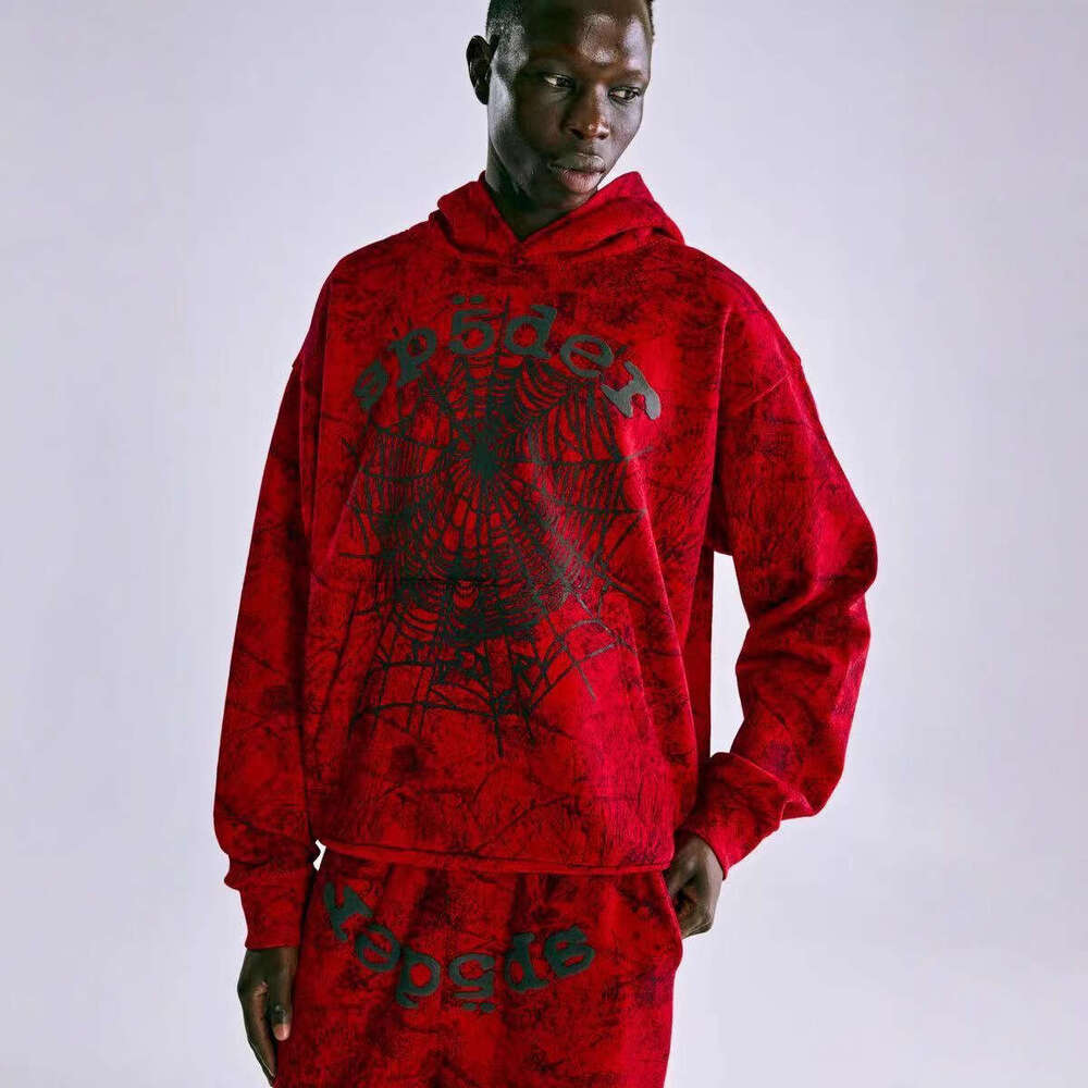 New autumn winter spider web foam letter splash print American men's and women's casual hooded sweatshirt trend