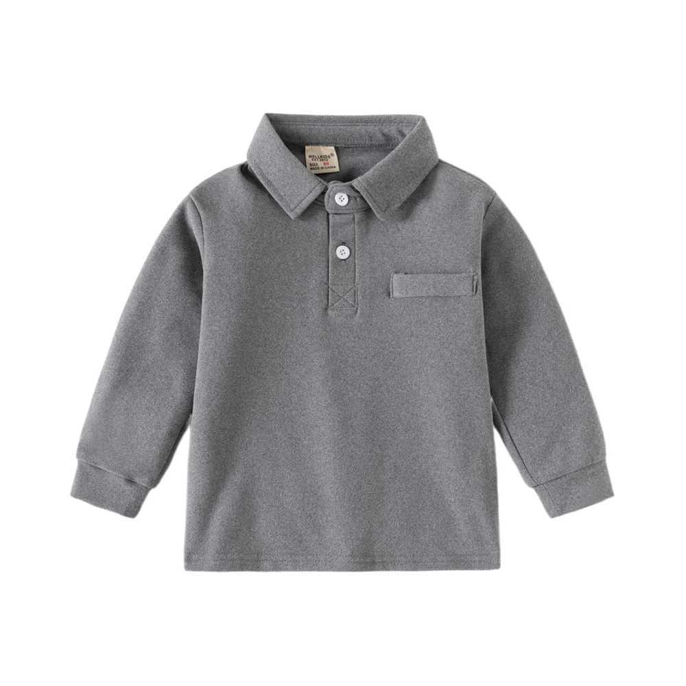 Boys solid color long sleeved ultra-thin classic polo shirt 2024 spring/summer casual collar childrens thick T-shirt (2-7 years old) W241223