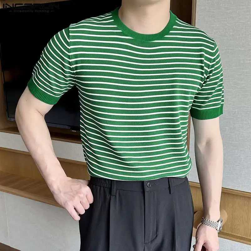 INCERUN Tops 2024 Korean Fashion Mens Contrasted Stripe Design T-shirt Casual Simple Full Match Short Sleeve Camiseta S-5XL W241223