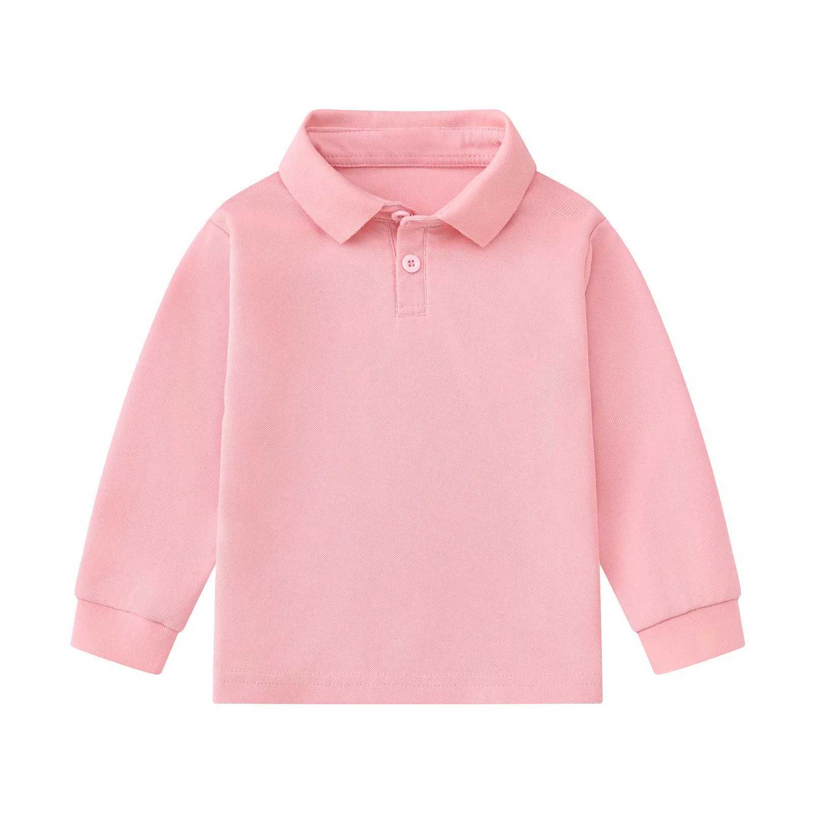 Childrens solid color long sleeved polo shirt handsome and fashionable sports T-shirt for boys casual and comfortable top for girls with a lapel colla