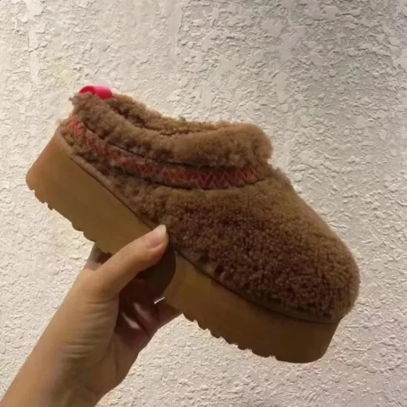 2025 Womens Wool Slippers Warm Thick-soled Trendy Thickened Velvet Snow Boots Home Girls Shoes Botas Mujer 241224