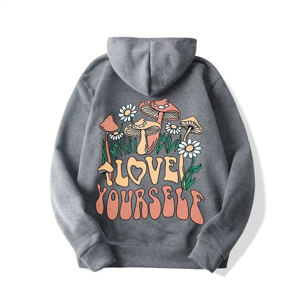 Women Fashion Hoodies Hip Hop Hoodie Sweatshirts Clothing mushroom slogan pattern back print fleece Coats Girl 241220
