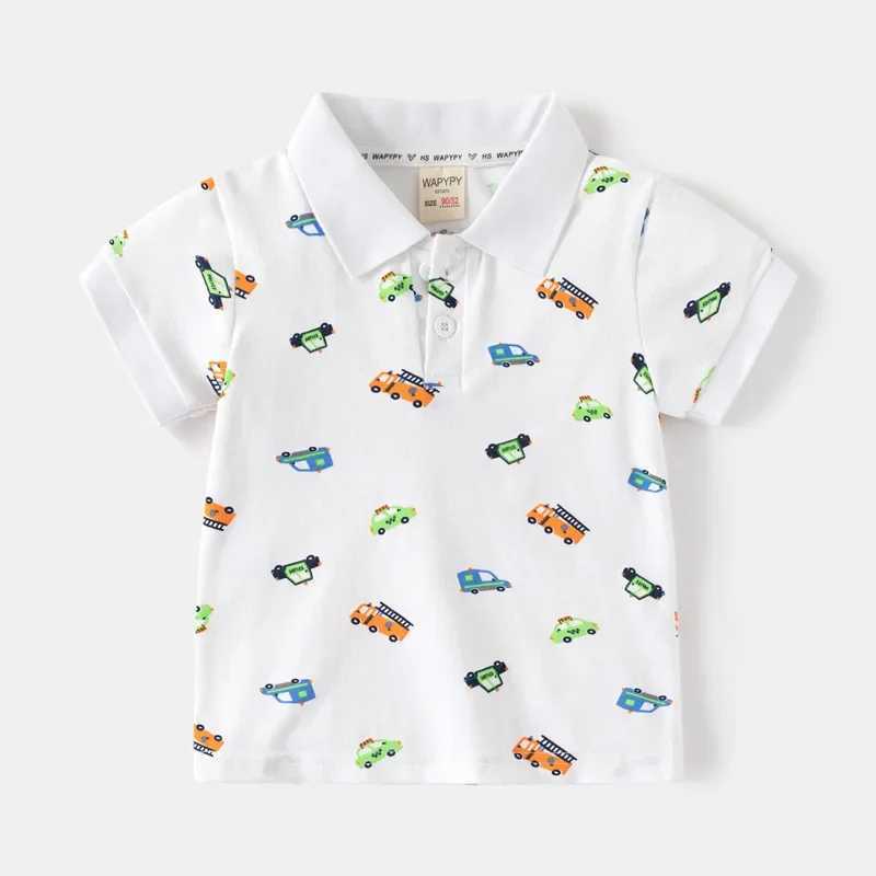 Childrens short sleeved T-shirt for new summer loose fitting polo shirt for boys printed with breathable cotton suitable for ages 3-8 W241223