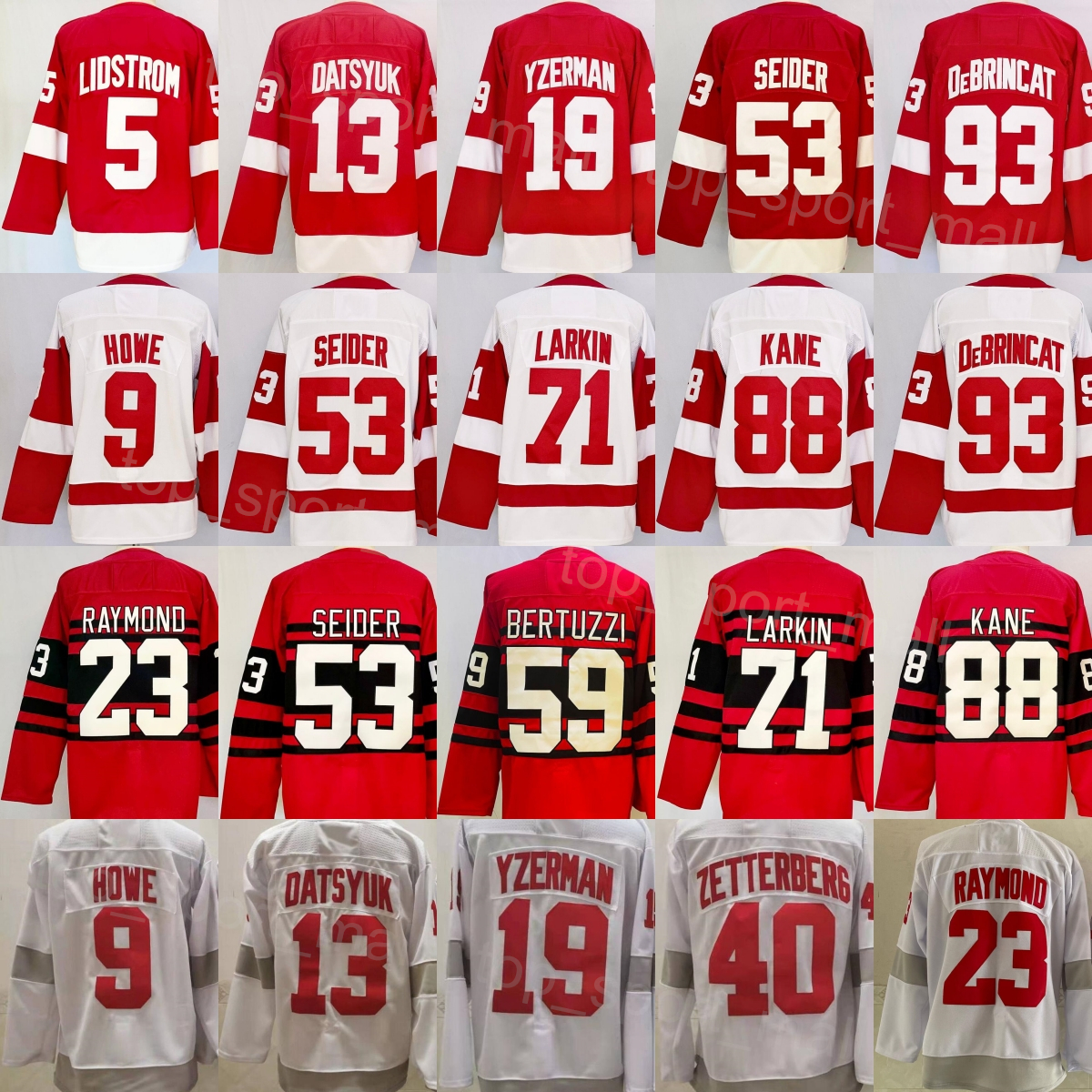 Man's Hockey 23 Lucas Raymond Jerseys 93 Alex DeBrincat 53 Moritz Seider 88 Patrick Kane 19 Steve Yzerman 13 Pavel Datsyuk 40 Henrik Zetterberg 9 Gordie Howe Lidstrom