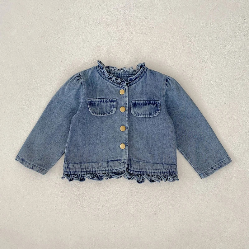 Autumn style 0-3 years old baby clothing baby girl fungus collar denim long-sleeved coat girls cardigan fashion coat 241223
