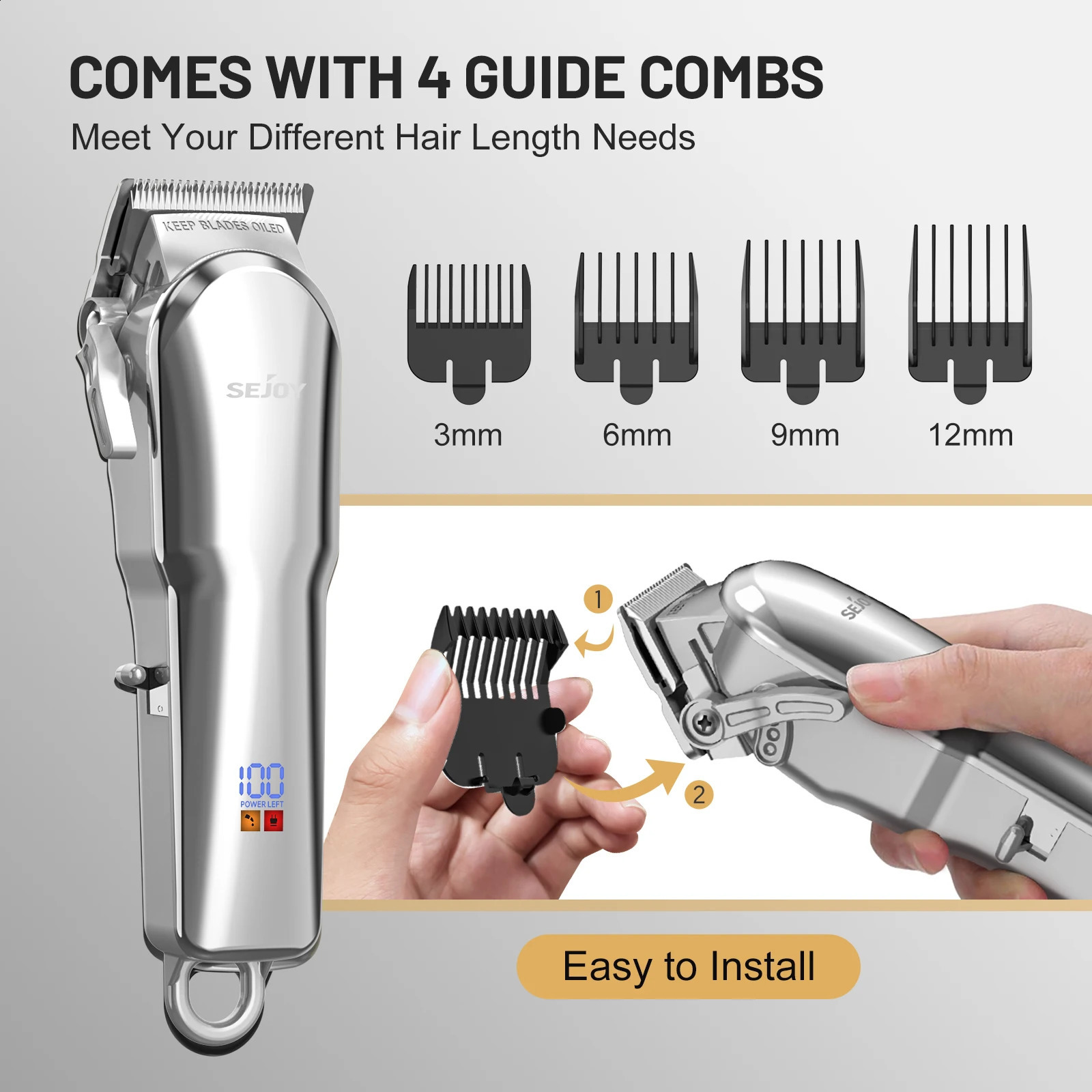 Sejoy Electric Hair Trimmer 5800RPM Professional Rechargeable Shaver Hair Cutting Machine for Men Hair Clipper Barber Shop 241224