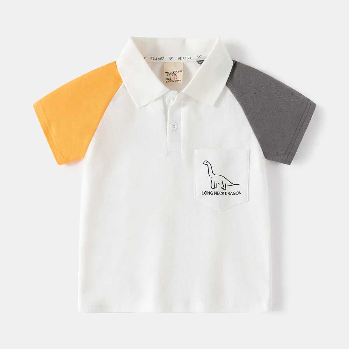 Summer boys short sleeved casual cotton color block T-shirt childrens printed polo shirt 3-8 years ago 2 colors W241223