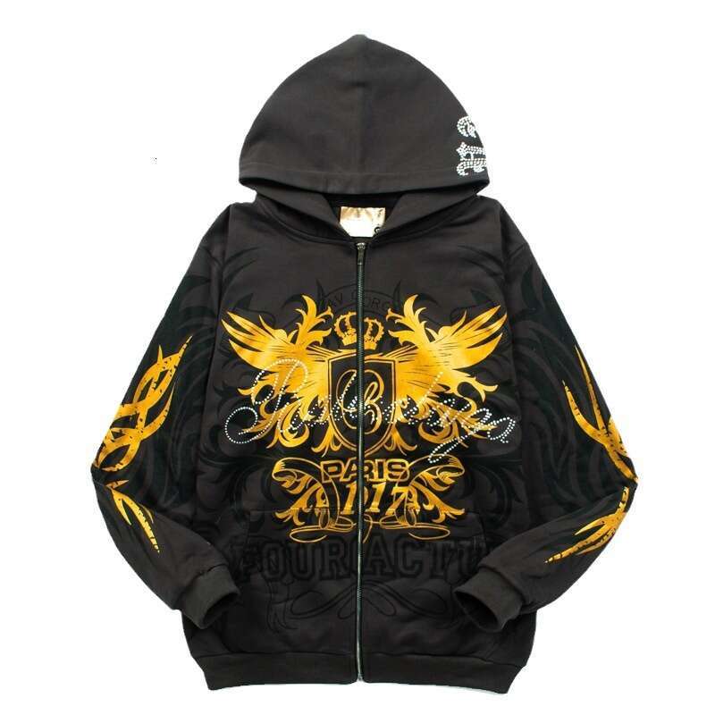 High Street Men's and Women's Winter New Gothic Letter Dark Style Zipper Long Sleeve Hoodie Coat