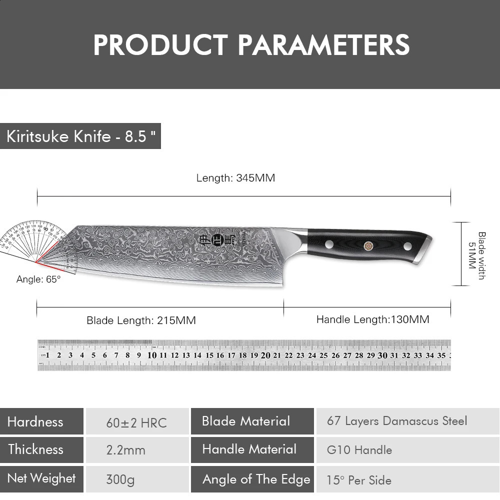 YIZEMA 8.5-inch Japanese Kiritsuke Knife Damascus Steel VG10 Sharp Meat and Vegetable Professional Chef Knife Kitchen Cooking Tools 241224