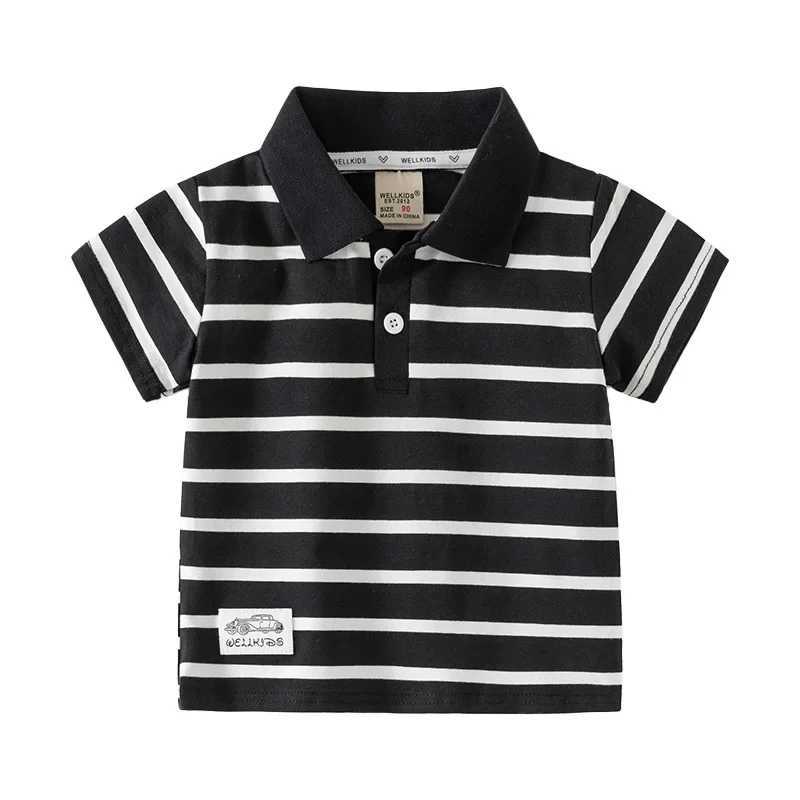 Mens polo shirt short sleeved striped childrens summer top wearing childrens T-shirt soft boy shirt clothing 4-6Y W241223