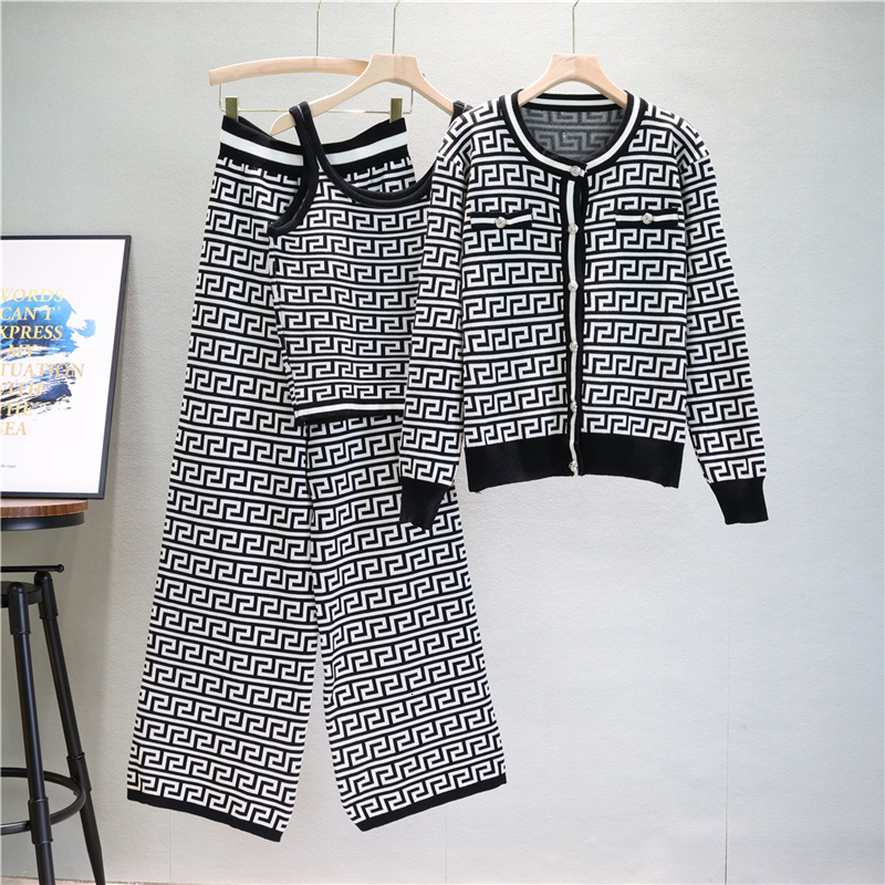 new New Spring Autumn Elegant Casual Three-Piece Women's Fashion Houndstooth Printed Tight Plaid Vest+Trousers 3 Piece Set