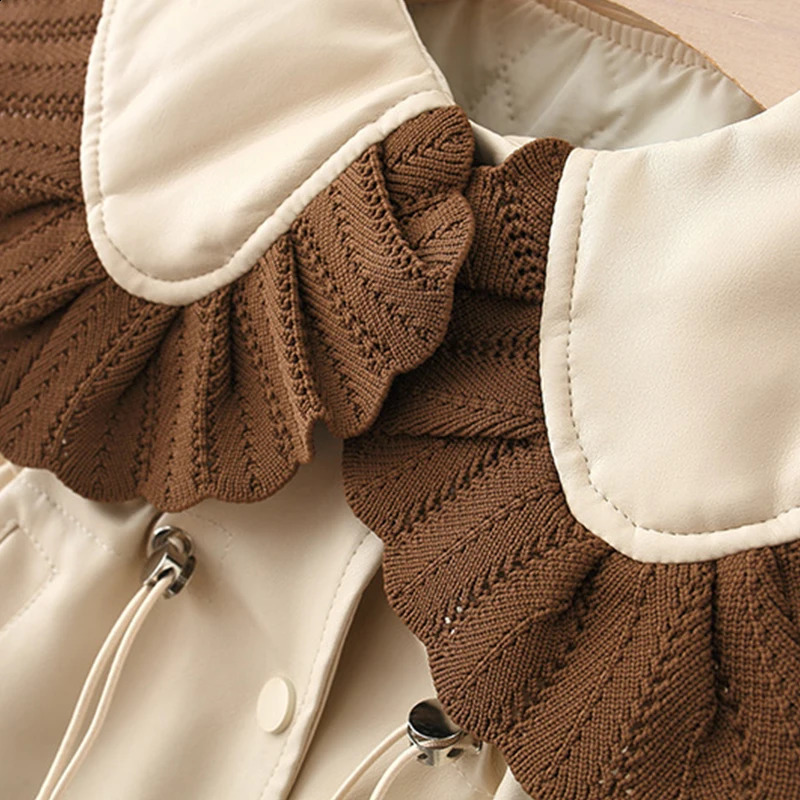 Autumn Winter Outerwear Baby Girl Coats Korean Style Fashion PU Doll Collar Cute born Warm Jacket Toddler Clothes BC853 241223