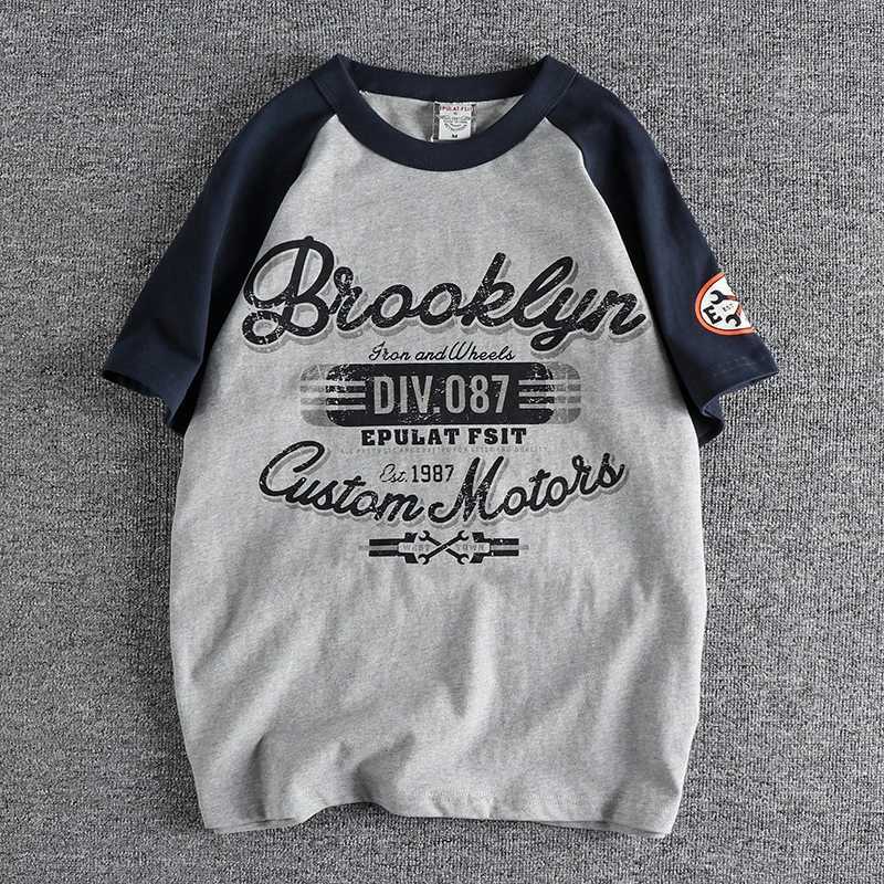 Summer new American retro short sleeved O-neck letter printed T-shirt for men fashionable and simple 100% pure cotton wash casual sports top W241223