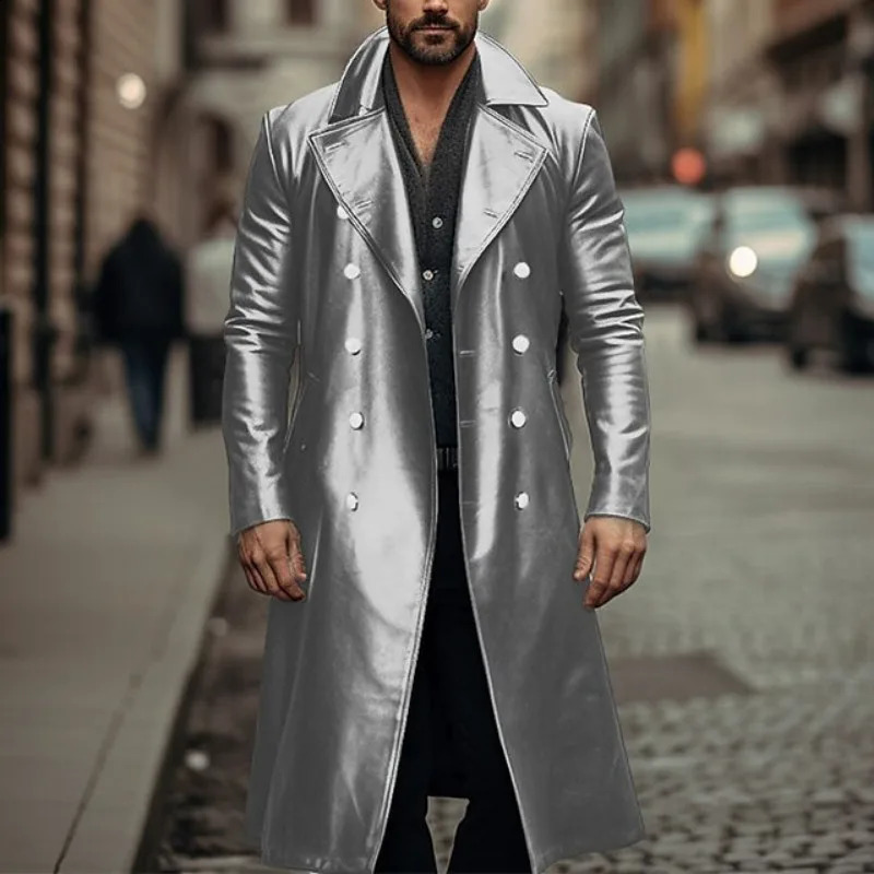 European and American Largesize Long Leather Trench Coat Mens Doublebreasted German Military Men 241220