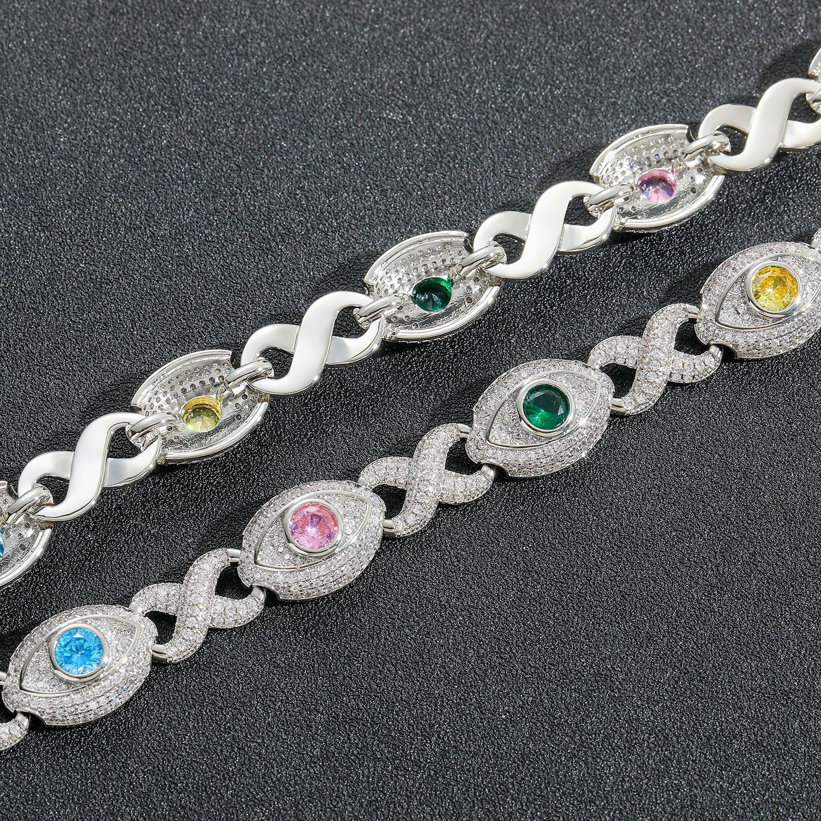14mm Hip Hop Bracelets Eye Infinite Sign Chain Bling Colorful Cubic Zircon 8-shaped Chain Cuban Link Chain Creative Punk Rock Mens Bracelet Bijoux Pul