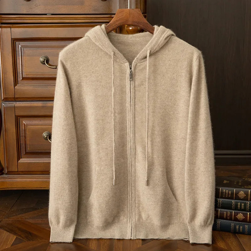 24 mens autumn and winter 100% pure wool cardigan sweater pocket solid color thick sweater cashmere knitted jacket 241223