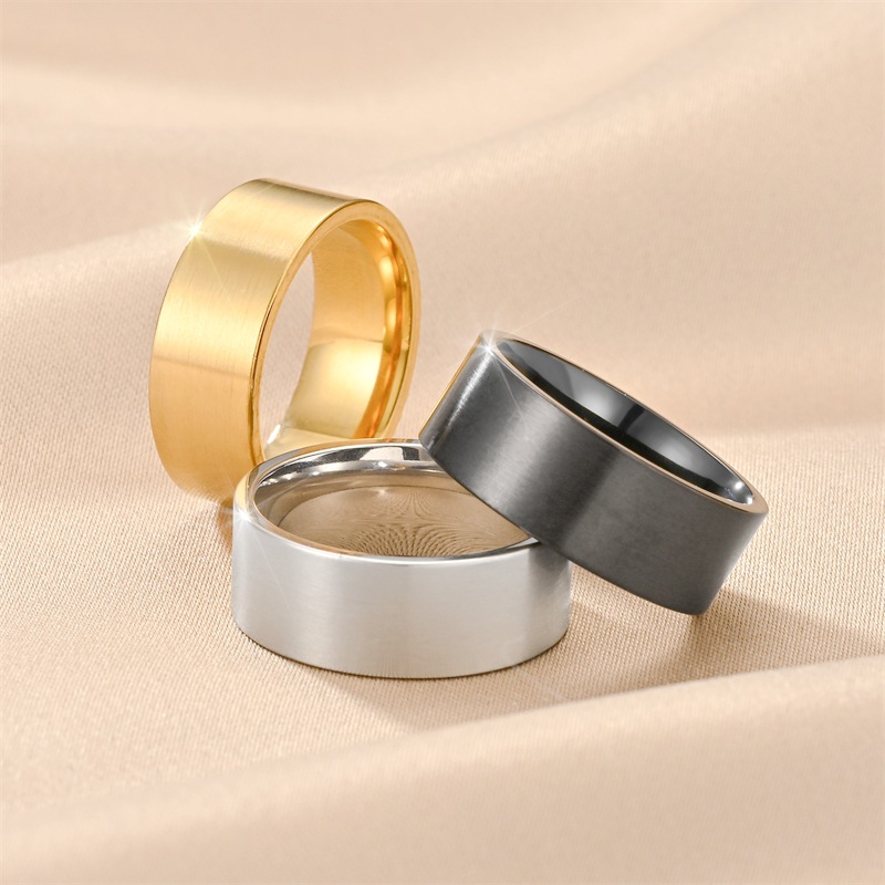 316L Gold Black Stainless Steel Band Ring for Men Women Classical Polished Titanium Steel Rings No Fade Color Anniversary Wedding Party Birthday Jewel
