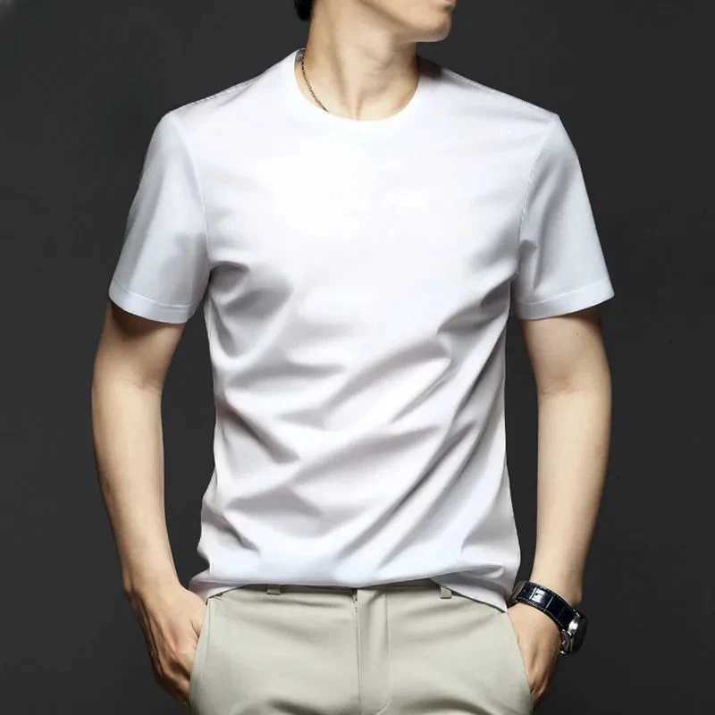Minglu Modal Summer Mens T-shirt High Quality Short Sleeve Solid Color Round Neck Simple Casual Mens T-shirt Plus 5XL W241223