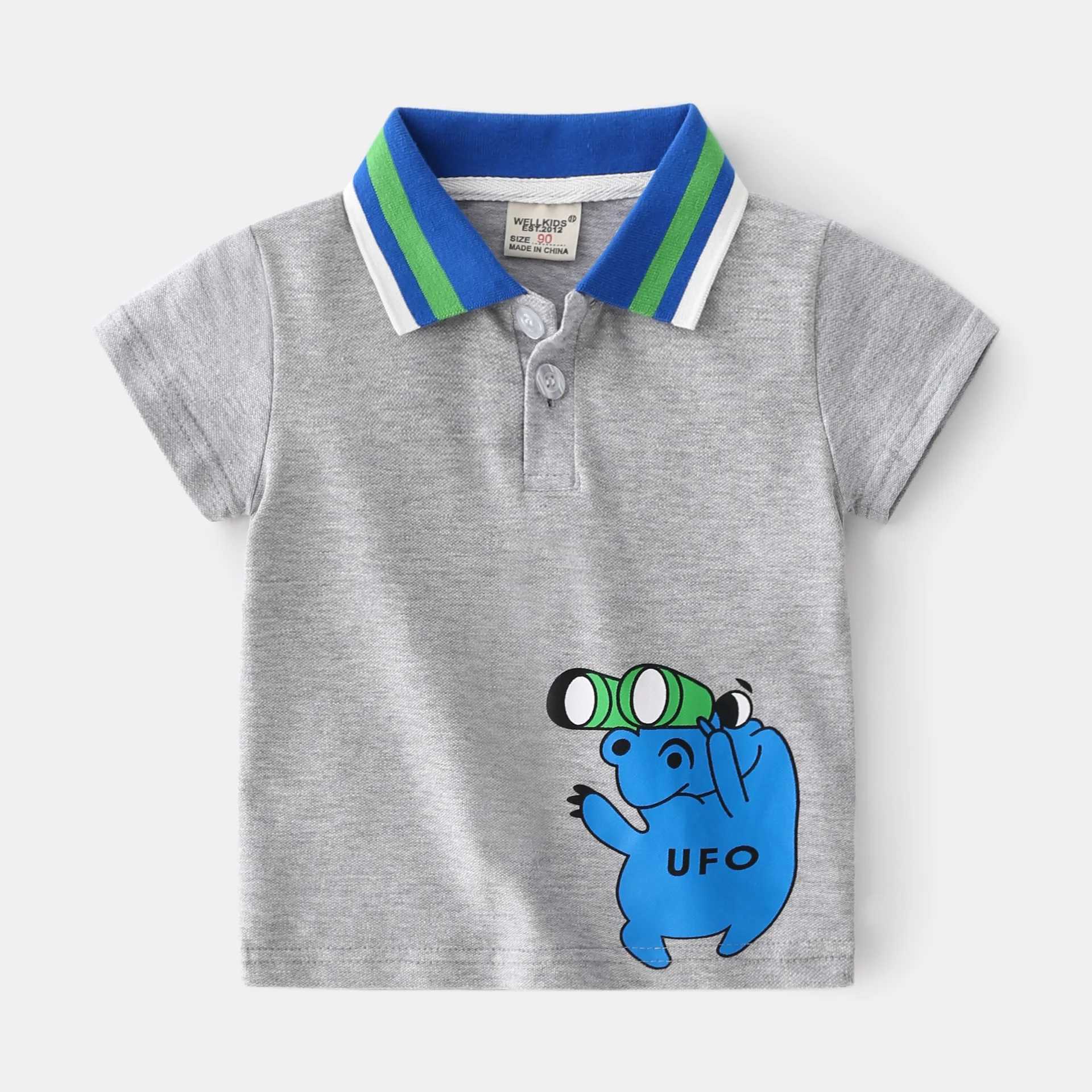 Summer boys short sleeved cute casual breathable cotton hippopotamus print T-shirt childrens colorful polo shirt 3-8 years old W241223