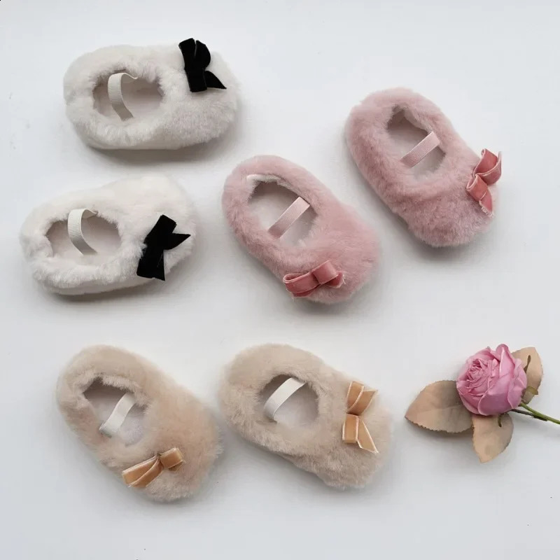 Autumn Winter Baby Dress Shoes Cute Ballet Style Todllers Walking Shoe Warm Cotton Korean Style Hairy Princess Shoes 0-18Months 241223