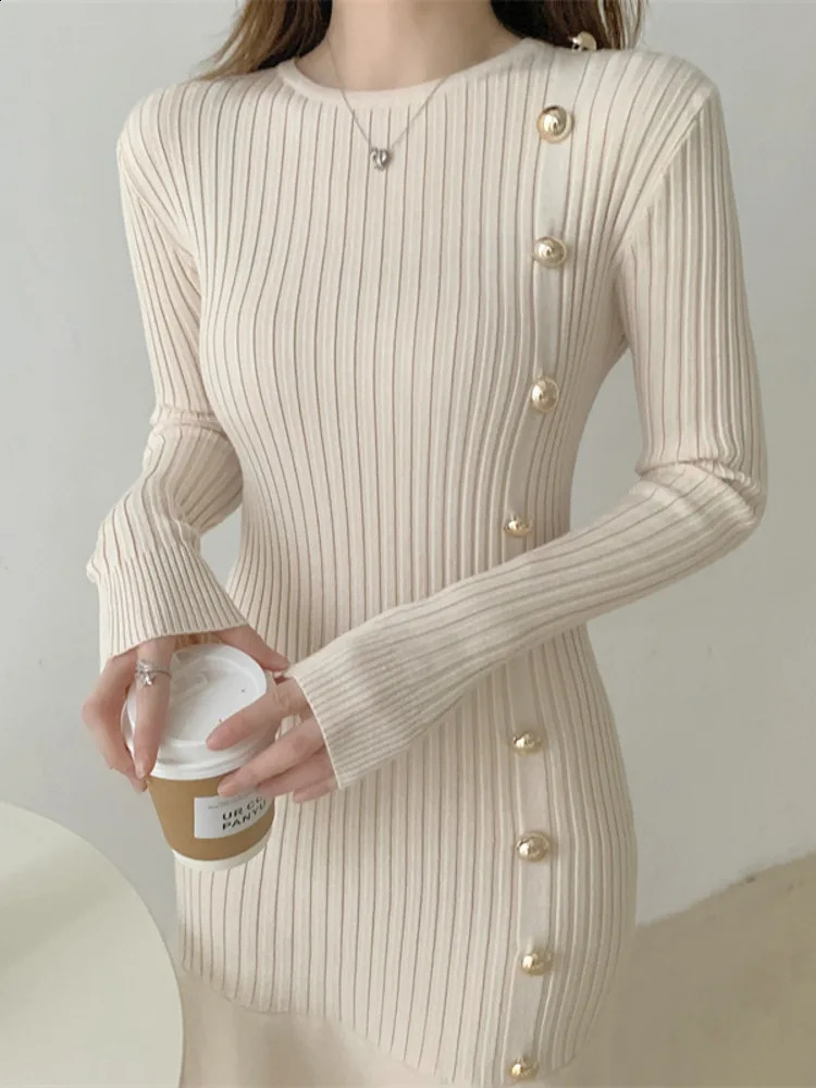 Autumn Warm Korean Fashion Woman Elegant Clothing Knitted Vintage Dresses Sweater Dress Femme Winter Vestido Feminino Thicken 241218