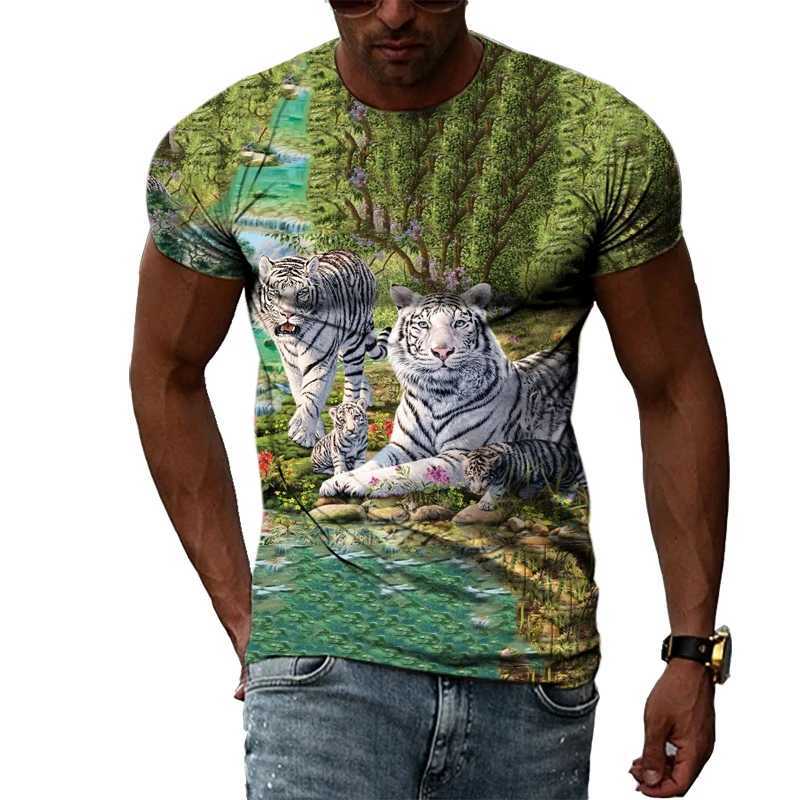 Summer mens animal tiger T-shirt street hip-hop trend plain short sleeved top personalized fashion casual round neck T-shirt W241223