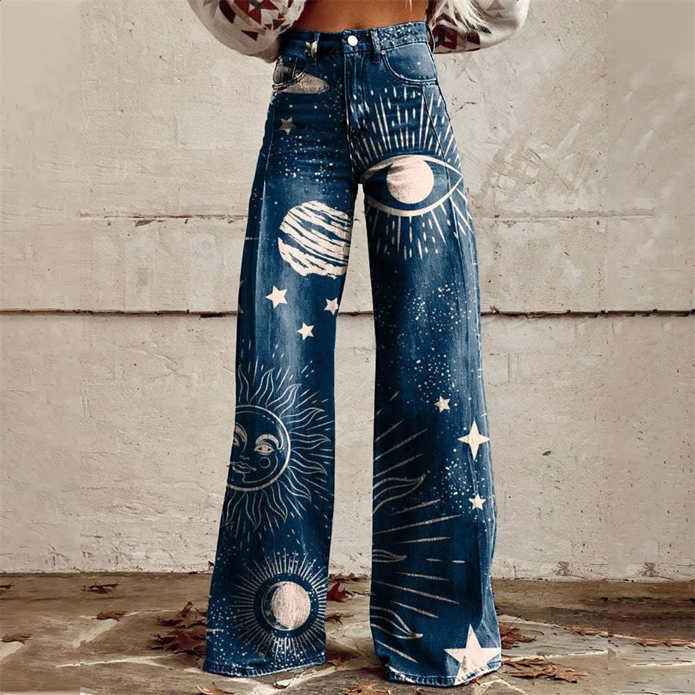 2025 Fashion Y2k Jeans High Waisted Women Flare Pant Street Loose Wide Leg Denim Pants Ladies 241224