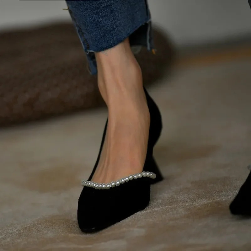 High heels womens soft cushion sexy pump elegant womens high heels party dress black pearl formal shoes office Pointed shoes 241223