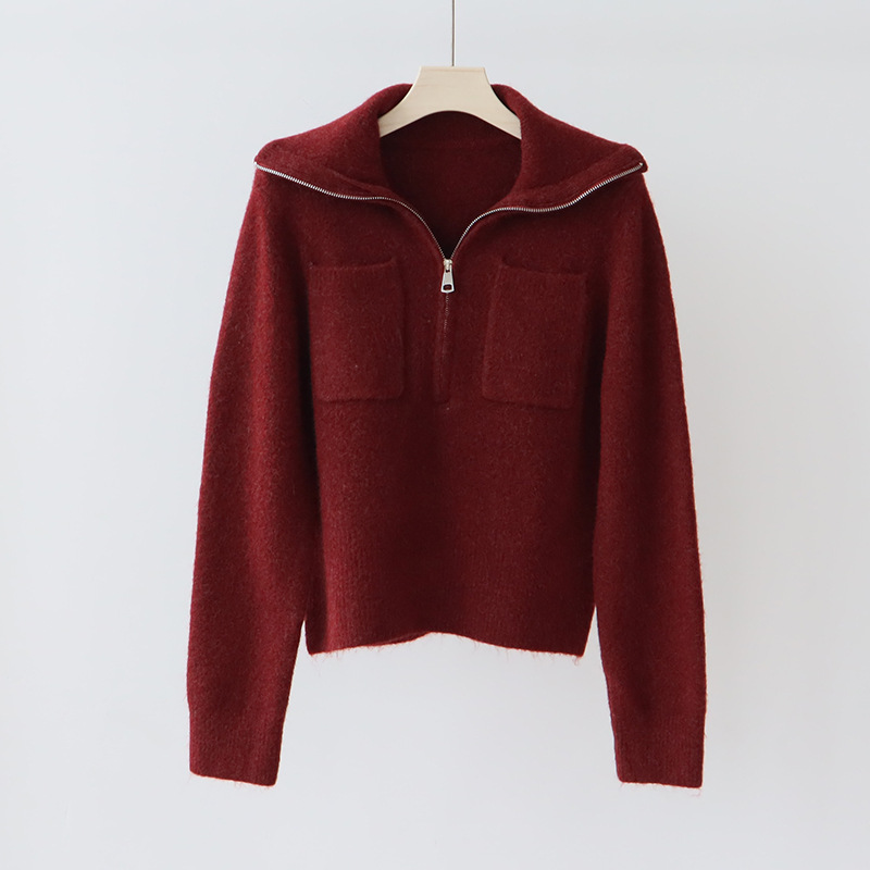 DCQ01 Women's Wool Blend Pleated Pullover with Soft Half Turtleneck