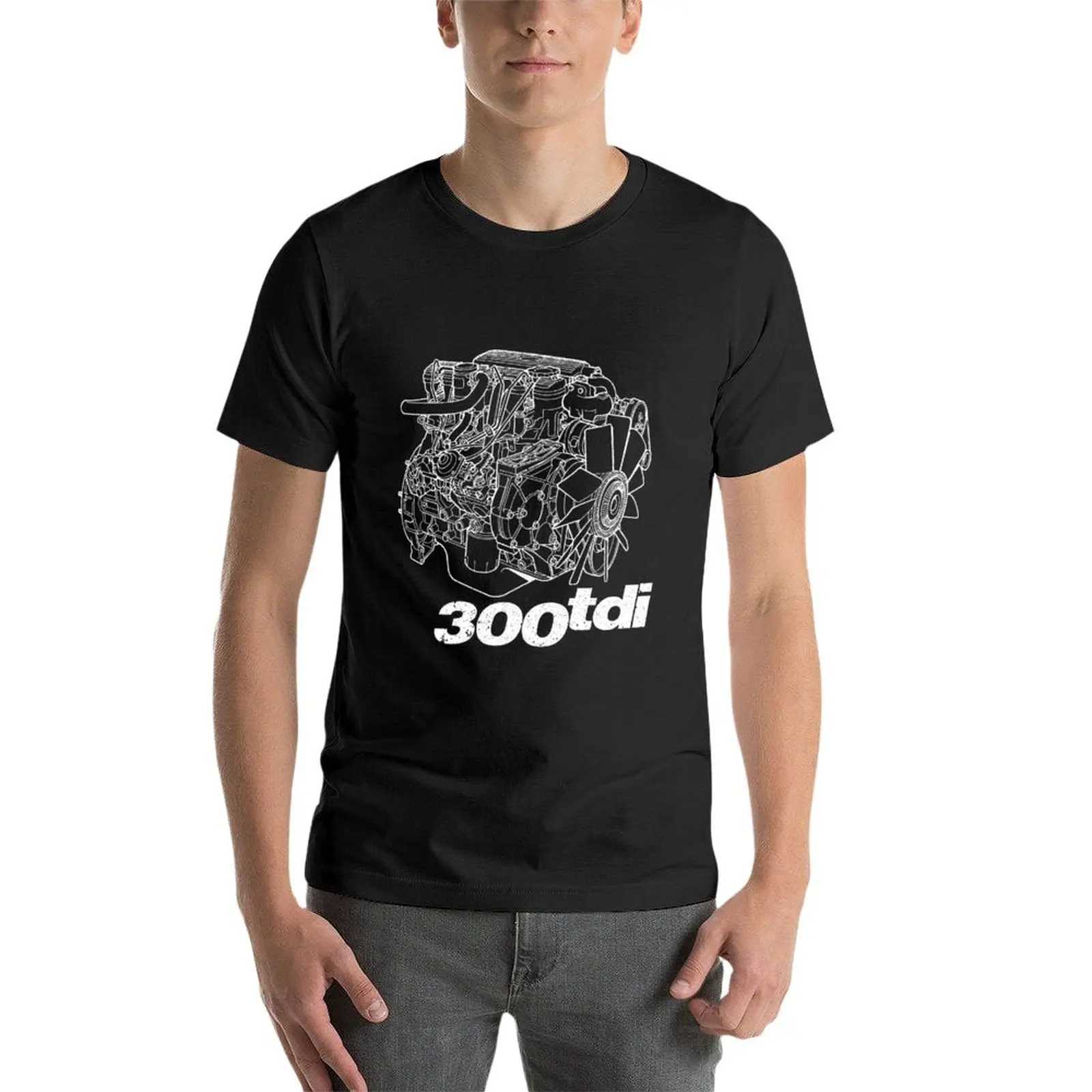Land Rover 300tdi inline 4-cylinder T-shirt flat white mens heavy-duty T-shirt W241223