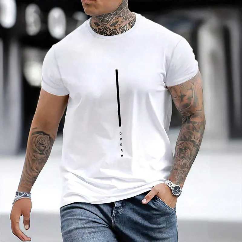 2024 new pure black mens short sleeved T-shirt with simple letter printing round neck T-shirt street casual warm mens top W241223