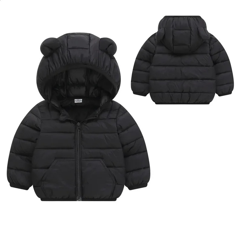 Winter Down Warm Jackets Autumn Baby Thin Hooded Cotton Coats Girls Boys Cute Solid Outerwear 2-6 Years 241223