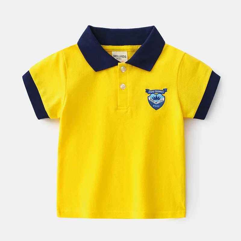 Summer boys short sleeved casual cotton contrasting striped T-shirt childrens printed polo shirt 3-8 years optional W241223