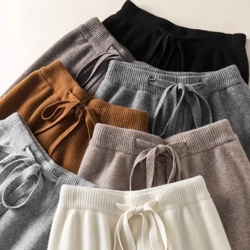 Winter Woolen Lace-up High Wiast Wide Leg Pants Snow Wear Warm Elegant Pantalones Loose Classic Spodnie Korea Basic Women 241220