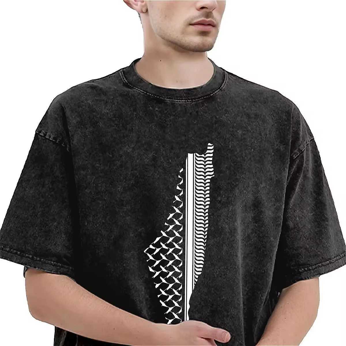 Designer couple T-shirt Keffiyeh wash T-shirt fashion Palestine map summer T-shirt retro print simple top W241223