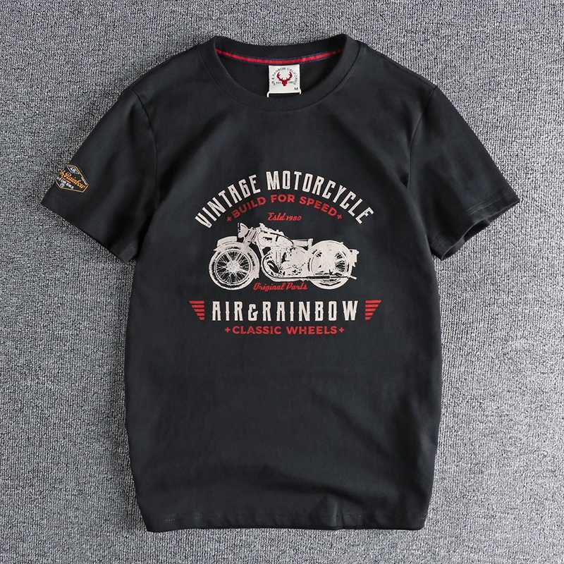 Summer American retro short sleeved O-neck motorcycle printed T-shirt for men fashionable and simple 100% pure cotton wash casual sports top W241223