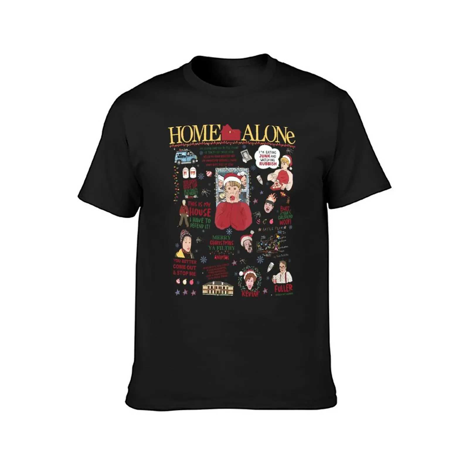 All The Home Alone T-shirt Plus Size Korean Fashion T-shirt Solid Color Mens Wear W241223