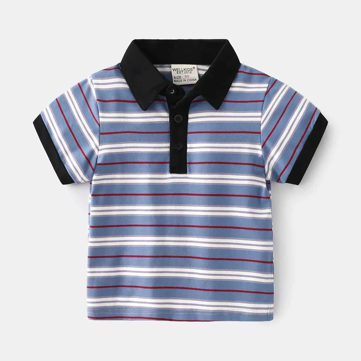 Childrens T-shirt soft boys clothing boys polo shirt short sleeved summer striped childrens top 90-130 cm W241223