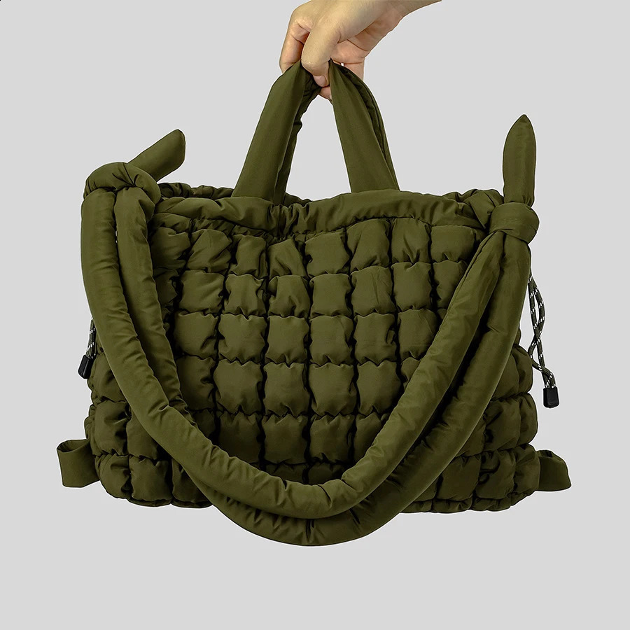 Casual Nylon Quilted Tote Bag Knotted Strap Soft Puffer Women Handbag Padded Shoulder Crossbody Bags Large Capacity Shopper Bag R250317
