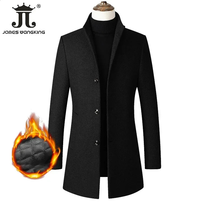 EUR Size SXXL Autumn Winter Thick Warm Standup Collar Woolen Men Coat Business Casual Slim CoatWoolen Jacket Male Windbreaker 241220