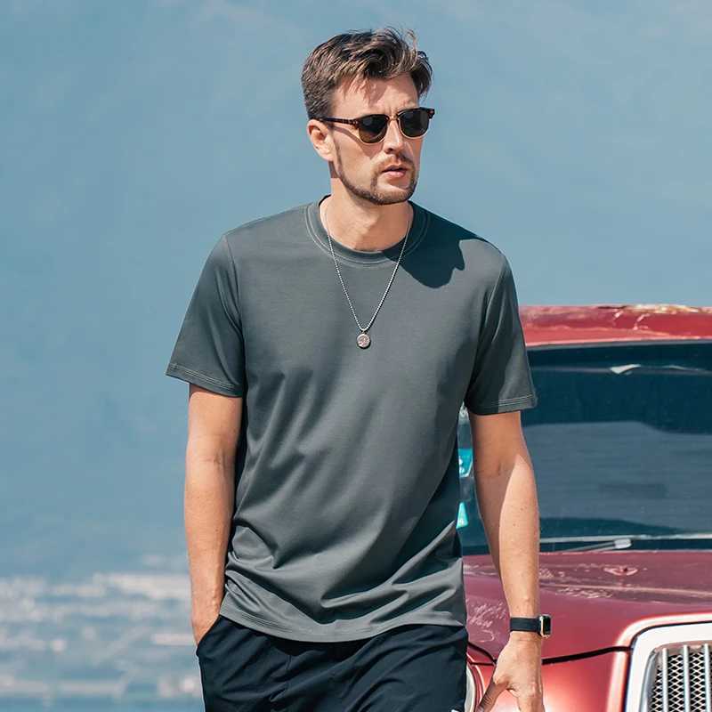 Mens solid color pure cotton T-shirt short sleeved round neck comfortable and breathable simple and elegant summer clothing W241223