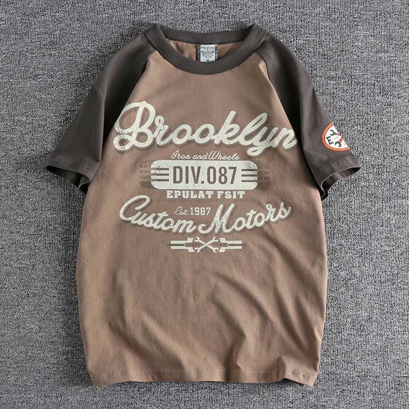Summer new American retro short sleeved O-neck letter printed T-shirt for men fashionable and simple 100% pure cotton wash casual sports top W241223