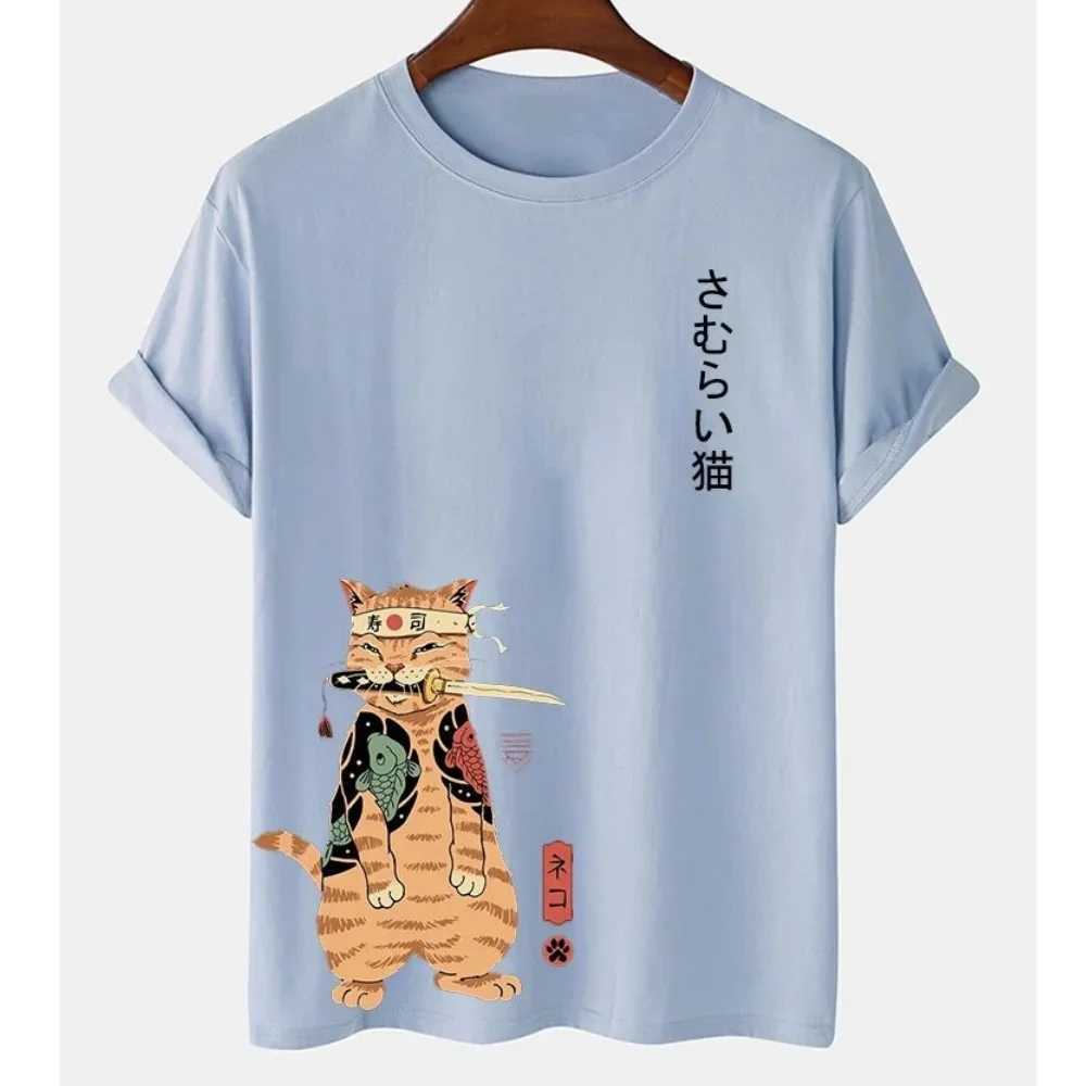 Animal Cat Printed Mens T-shirt 100% Pure Cotton Harajuku Cute Loose Fashion Simple Extra Large Mens and Womens Clothing W241223