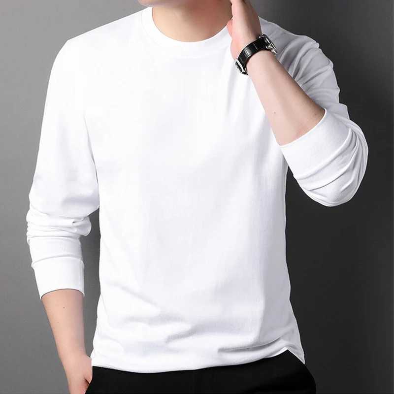 Mens 100% pure cotton soft long sleeved shirt Harajuku pure cotton T-shirt. Loose style black and white W241223