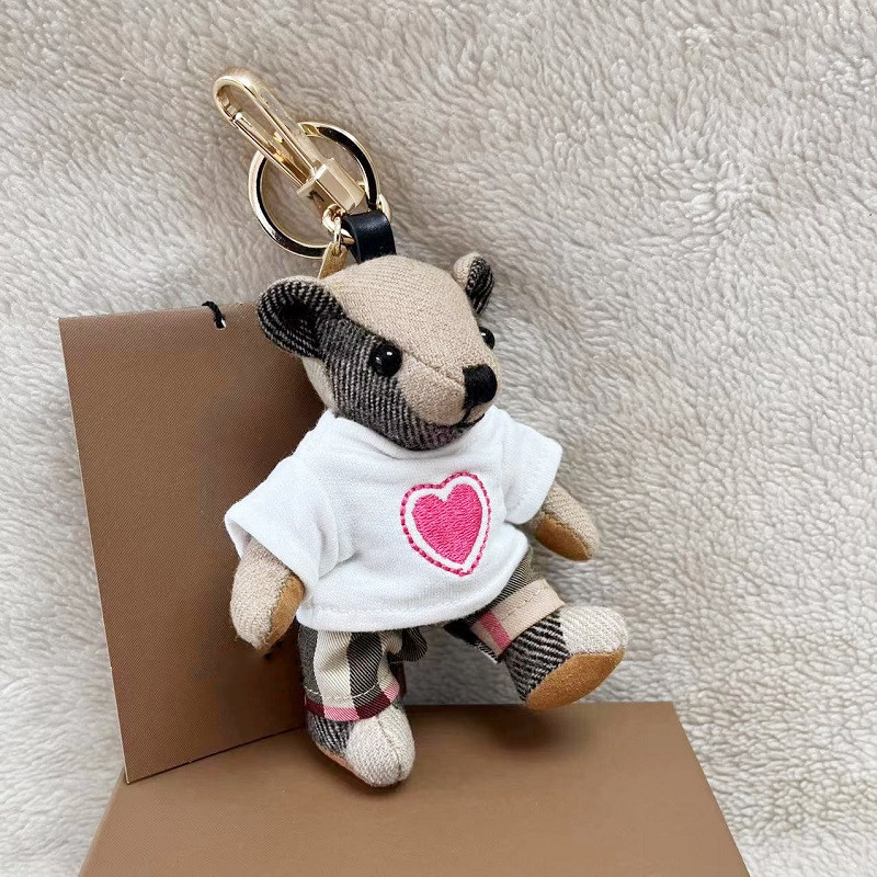 Trench Coat Bear Charm Keychain - Leather Handbag Pendant Gold Plated Vintage Outdoor Keyring for Women Pure Color 2024 S2548