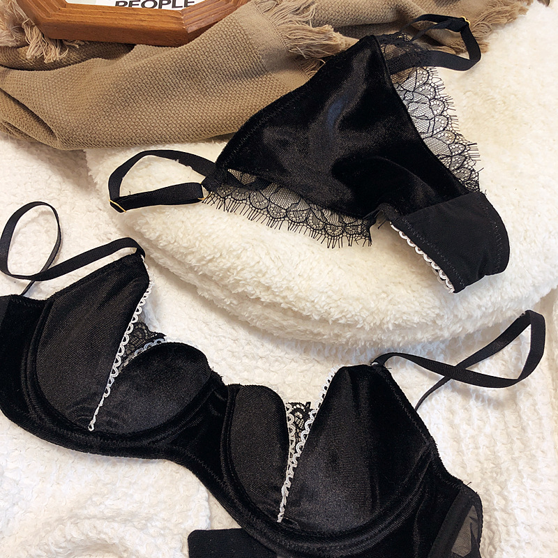 2025 New Veet Women Sexy Underwear Set Thin Cotton gerie Translucent Push Up Adjustable Bra Panty Lace Black Intimates
