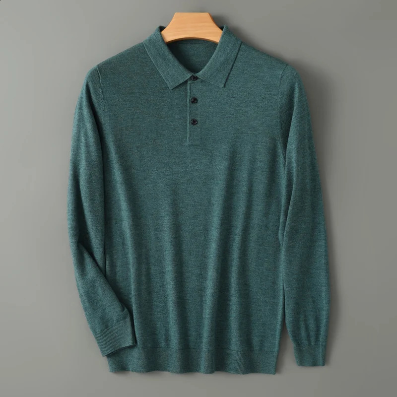 Mens Merino wool sweater with polo neck and floral autumn cashmere knitted loose mens shirt top warm and soft 241223