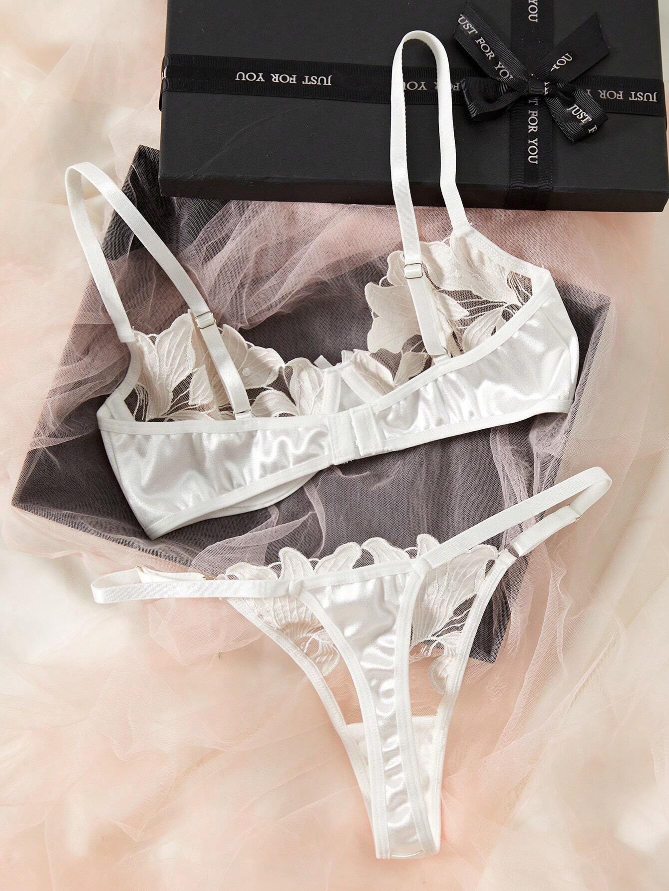 Transparent ral Two Pieces Exquisite Lace Ultrathin Bra Briefs Set Solid Exotic gerie For Ladies 2024
