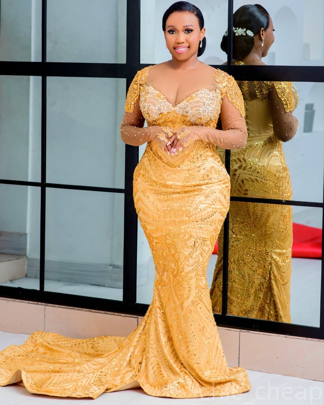 Gold Mermaid Prom Dresses 2025 Illusion Beaded Crystals Sequined Lace Evening Formal Party Second Birthday Engagement Gowns Plus Size Dress For Specia